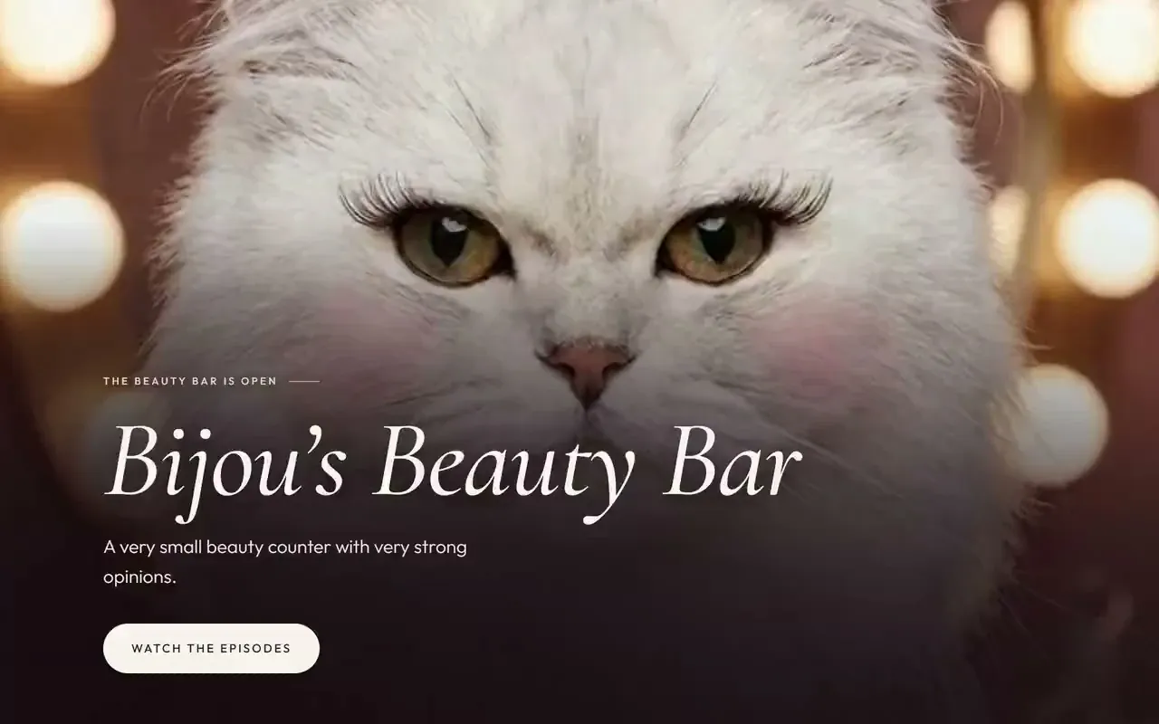 Bijou Studio episode grid with three beauty-bar stories and their film previews.